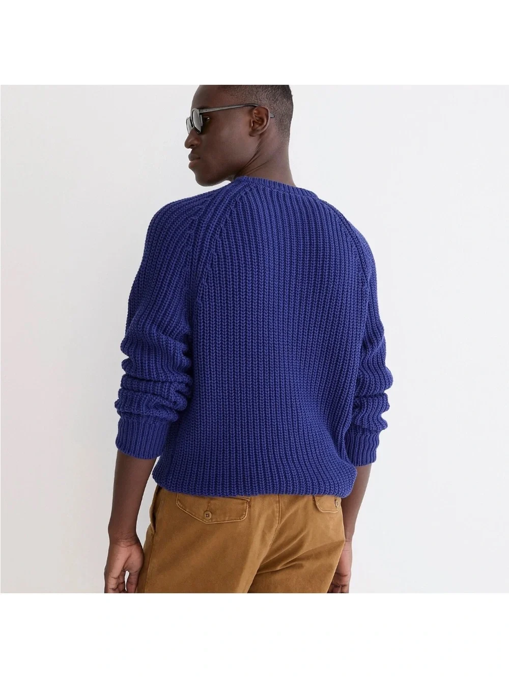J.Crew men's shaker-stitch chunky fisherman crewneck sweater indigo blue Size M